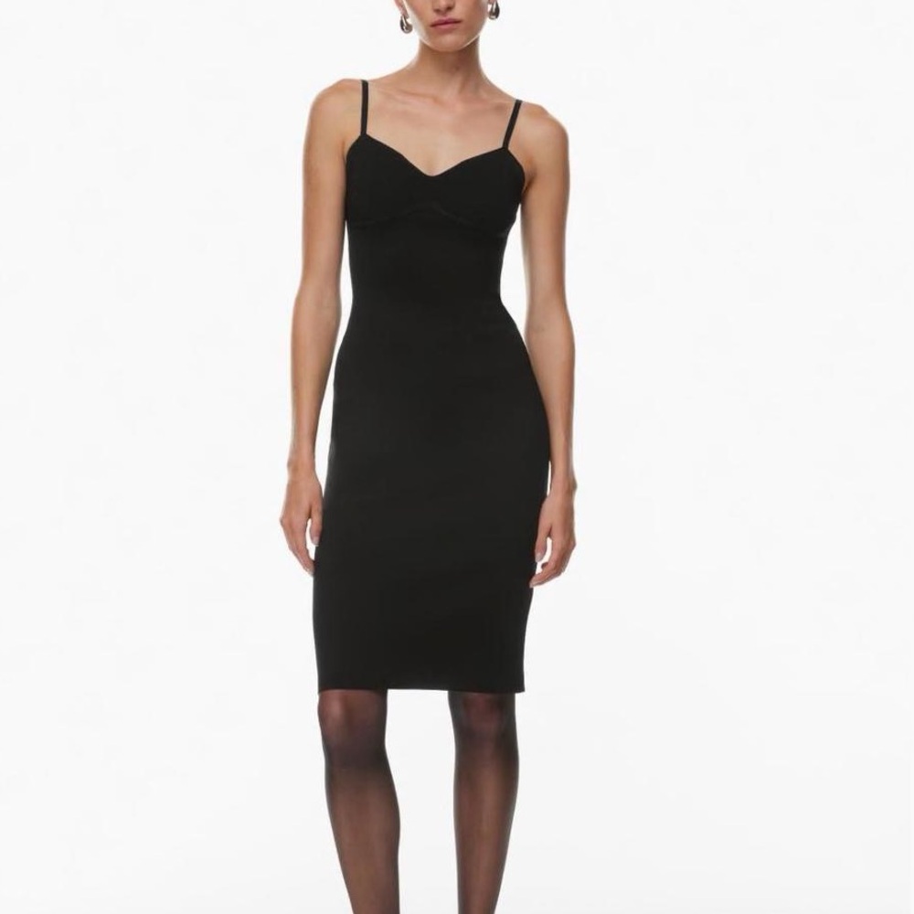 aritzia babaton black sculp knit midi dress